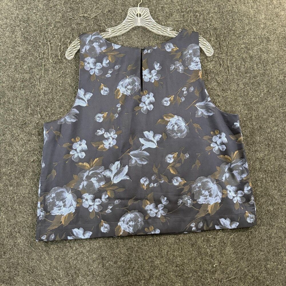 Anthropologie Tank Top Women's Extra Large Blue Floral Jacquard Zip Back - Picture 6 of 8